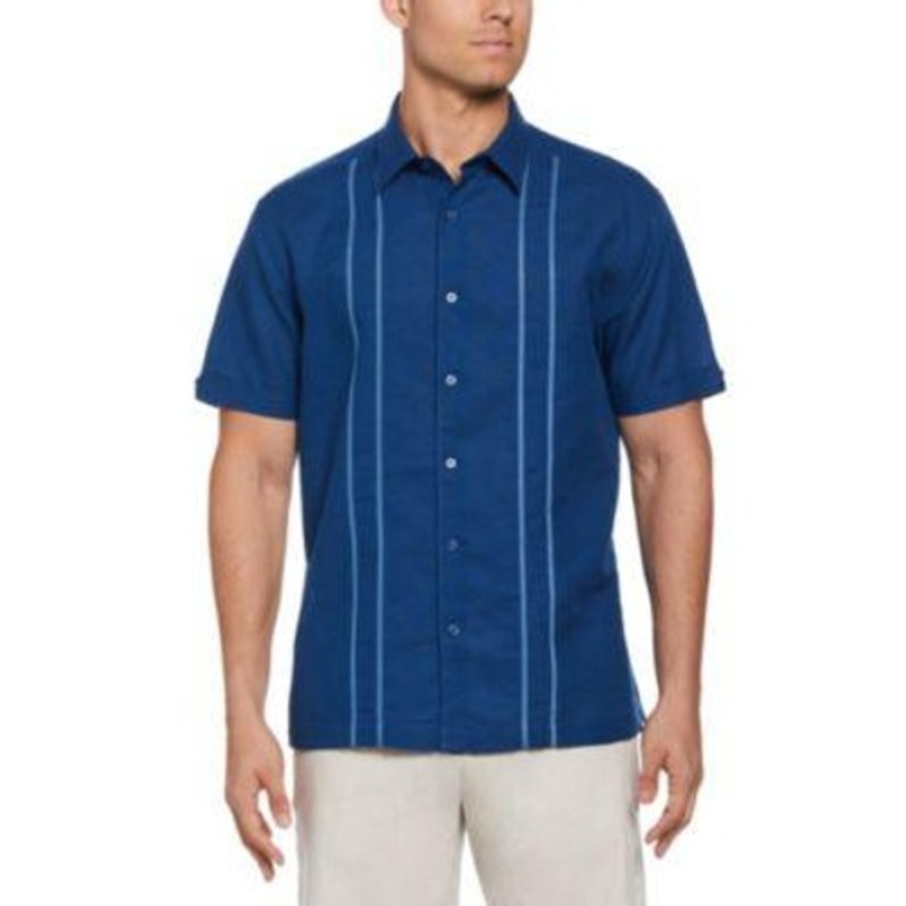NWT Cubavera Shirt Men's XXL Blue Polyester Guayabera Style
